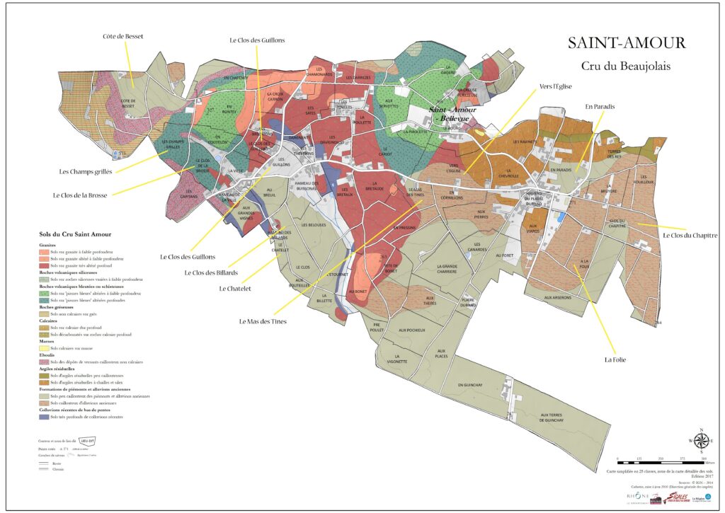 Bodemkaart Saint-Amour met de 12 climats aangegeven.