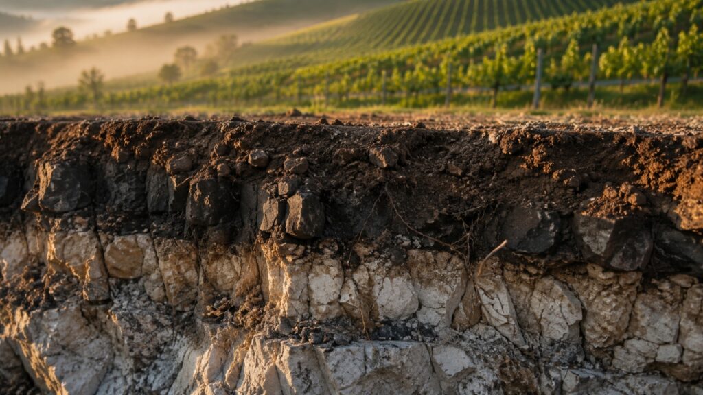 Bodem van basalt, kalksteen en marmer in de glooiende heuvels van Goričko