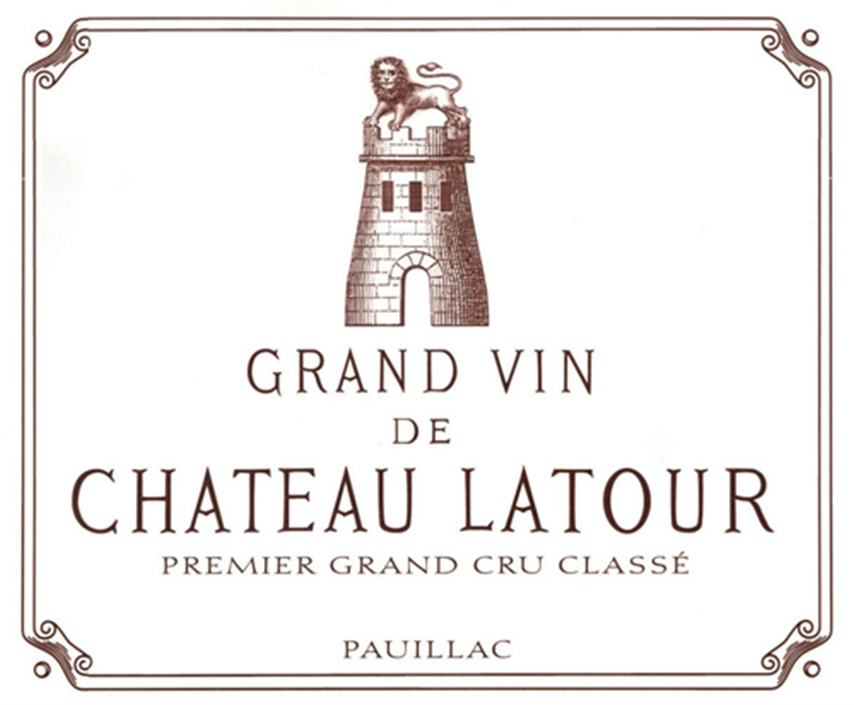 Logo Ch&acirc;teau Latour, premier grand cru class&eacute;. Het karakteristieke torentje met een leeuw erbovenop.